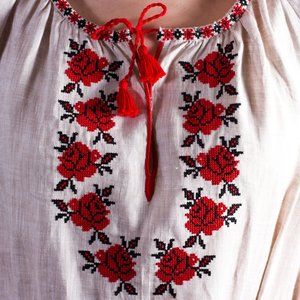 Ukrainian embroidered linen maxi dress size 10